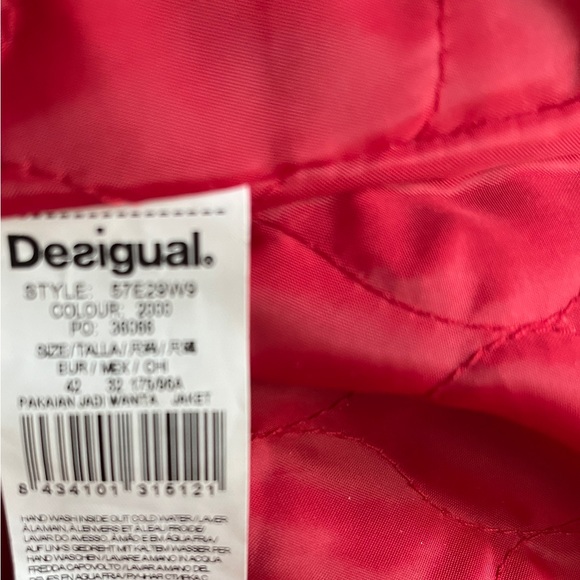 Desigual of Spain Herringbone Coat Jacket Black White Red Quilted Lined 42 Euro - Picture 10 of 16